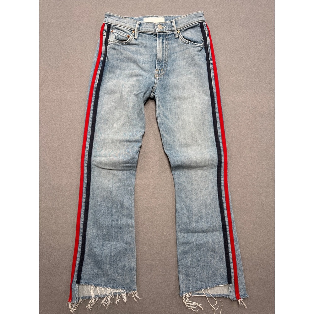 Mother Jeans Womens 24 Blue The‎ Insider Crop Step Fray Racing Stripe Frayed Hem